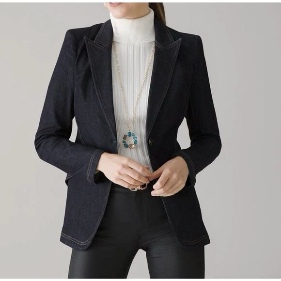 NEW White House Black Market Women's Denim Editor Blazer Jacket Size 14 stretch - Picture 2 of 9